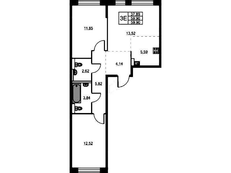 2-комнатная квартира 59.9 м², 16/16 эт., ЖК «Живи! В Рыбацком»